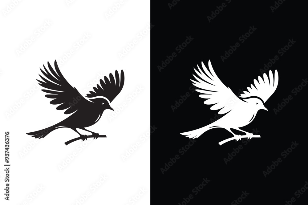 Fototapeta premium Bird icon silhouette logo design. Bird icon vector black white background.
