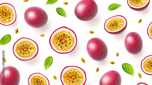 A lot of passion fruit pattern isolated on white background photo realistic photo realistic hd 4k ultra hd.