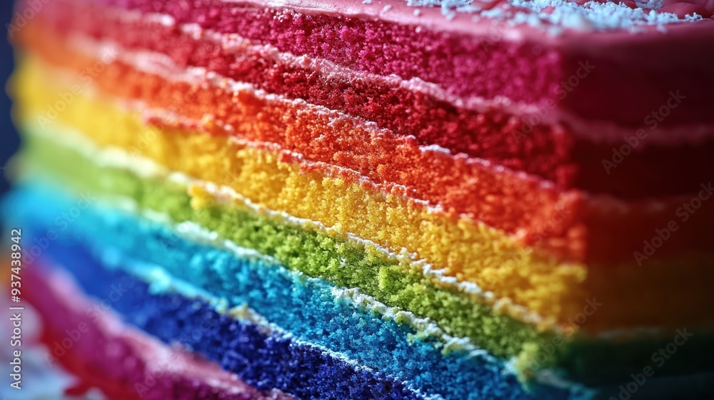 Vibrant Rainbow Layer Cake Slices Aligned for Pride Celebration Vibrant Rainbow Layer Cake Slices Aligned for Pride Celebration