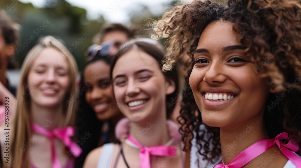 Group of women united in strength with pink ribbons, breast cancer awareness
Group of women united in strength with pink ribbons, breast cancer awareness