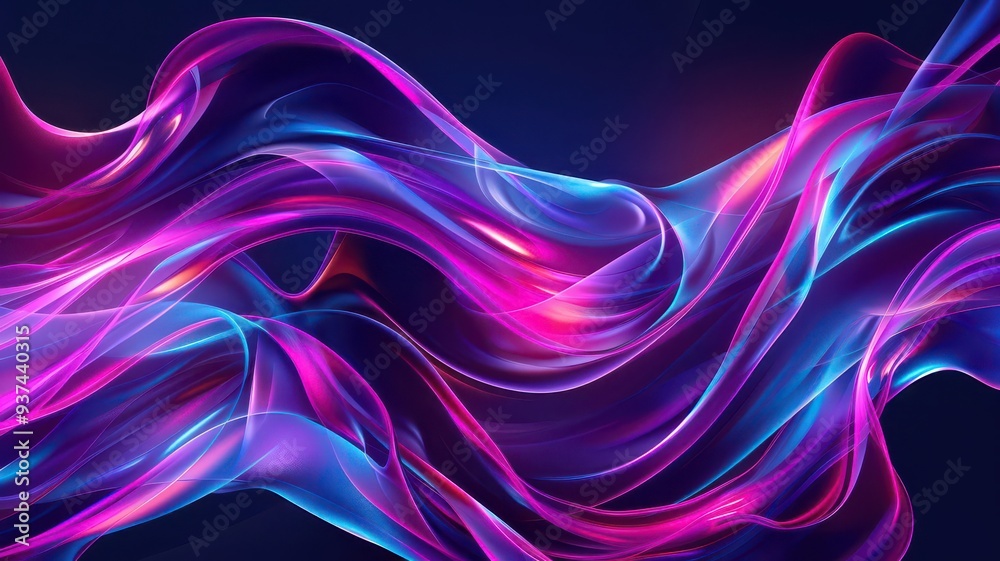 Dynamic neon waves, creating fluid and organic shapes, modern style, digital illustration