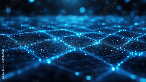 Abstract digital background featuring luminous blue connections forming a network on a dark surface, symbolizing technology and innovation.