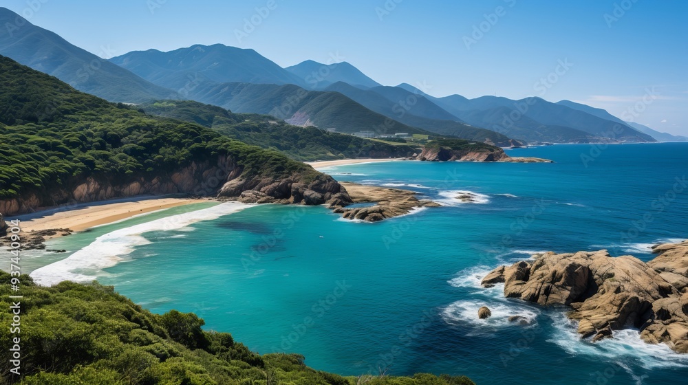 Tranquil seascape a serene view of the vast ocean, perfect for relaxation and inspiration Tranquil seascape a serene view of the vast ocean, perfect for relaxation and inspiration