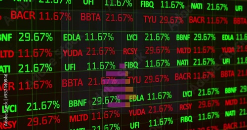 Animating stock market data with percentages and ticker symbols over black background