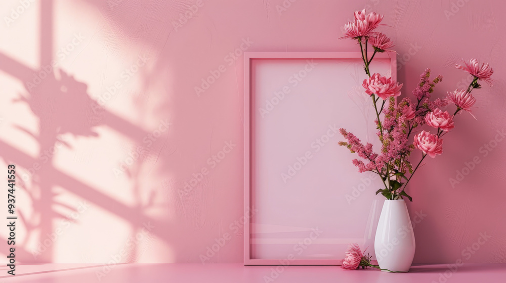 Fototapeta premium Breast Cancer Awareness: Empty Pink Frame for Messages of Hope 