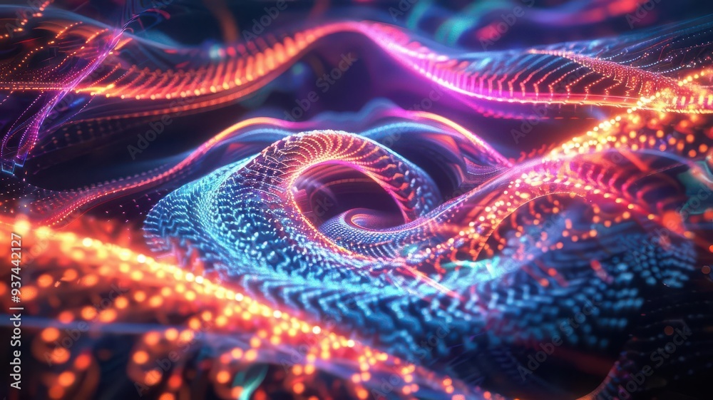 Obraz premium Flowing light paths creating intricate designs, organic and lively, neon colors, digital art