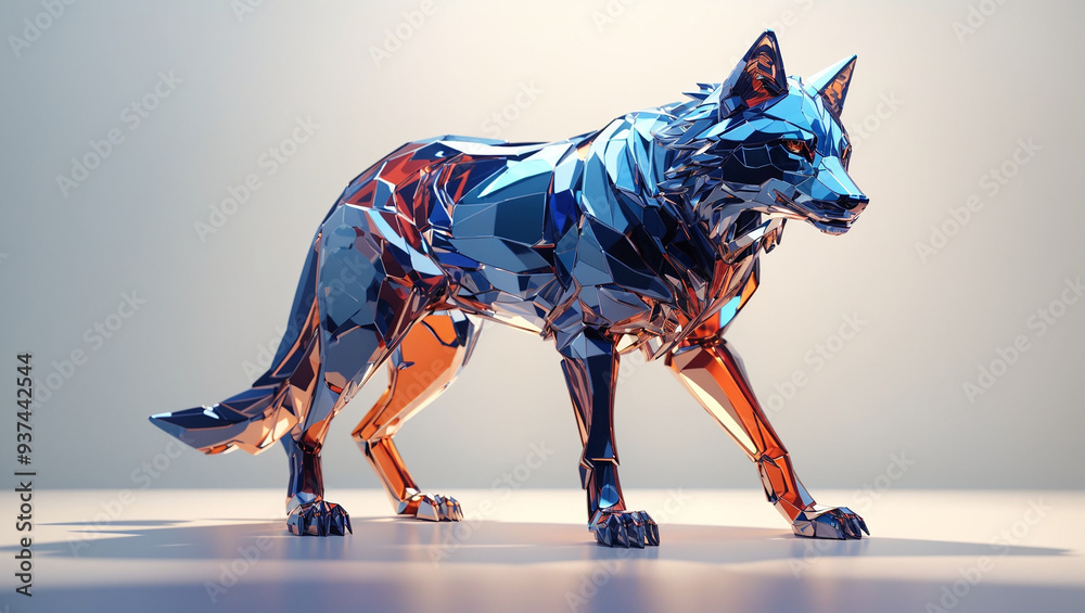 A glass different animal colorful and translucent, is walking. It's on a light-colored base. A glass different animal colorful and translucent, is walking. It's on a light-colored base.