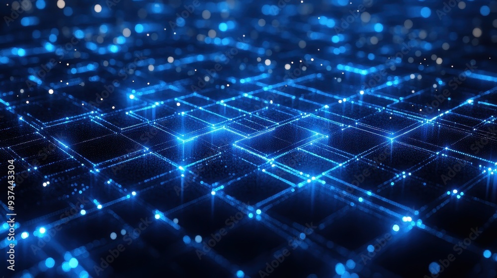 Vibrant blue digital grid with glowing lights, reflecting modern technology and innovation in a futuristic setting. Vibrant blue digital grid with glowing lights, reflecting modern technology and innovation in a futuristic setting.