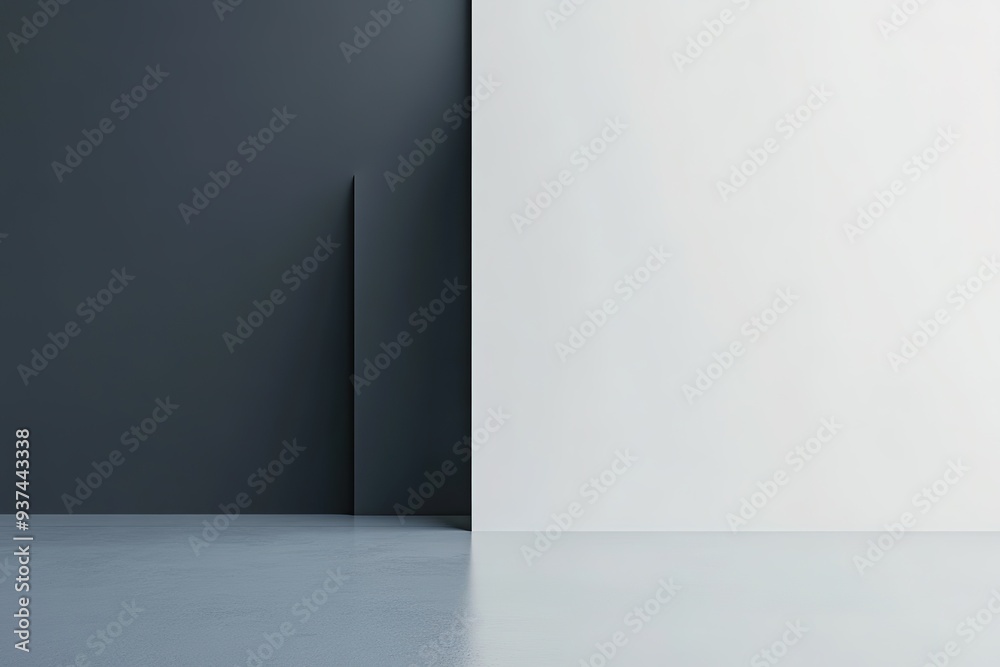 Minimalist contrast of black and white walls with sharp divide Minimalist contrast of black and white walls with sharp divide