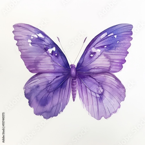 Watercolor purple butterfly illustration on white background