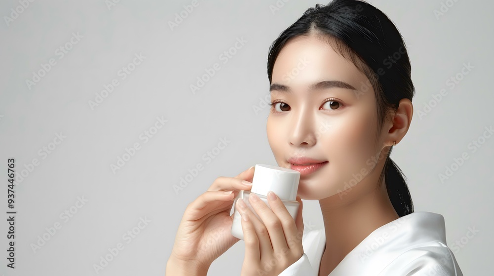 Beautiful Asian Woman Holding Skincare Cream Beautiful Asian Woman Holding Skincare Cream