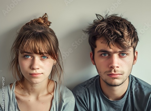 Couple Portrait with Blue Eyes Looking at Camera