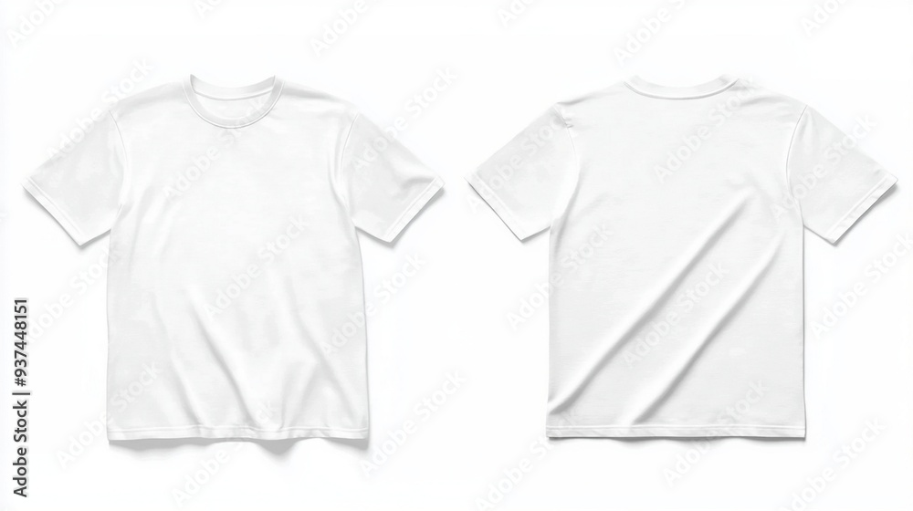 White T-Shirt Mockup: Front and Back Template on White Background for Design Presentation White T-Shirt Mockup: Front and Back Template on White Background for Design Presentation
