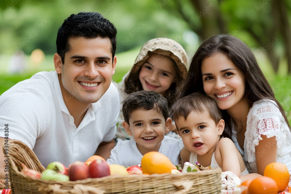 Happy Family Enjoying Picnic in the Park Happy Family Enjoying Picnic in the Park