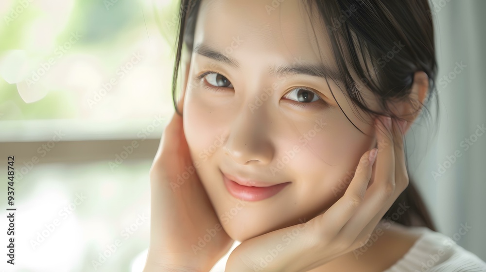 Beautiful Asian Woman with Long Black Hair Smiling Beautiful Asian Woman with Long Black Hair Smiling