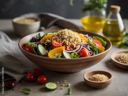 vegetables salad with quinoa on top