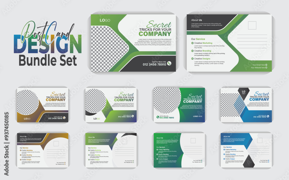 Obraz premium Unique, modern and professional 5 style postcard premium vector design bundle, with 5 creative gradient color. premium vector postcard, marketing postcard, business postcard, postcard layout bundle