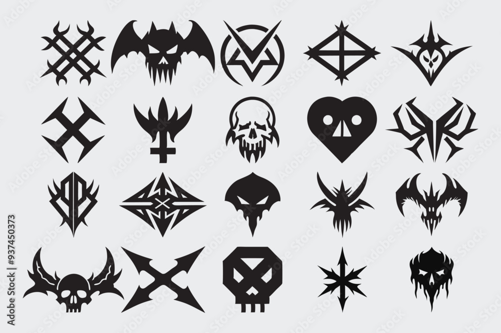 Fototapeta premium Neo Tribal Tattoo Shapes Collection Set Cyber-Inspired Tattoo Designs