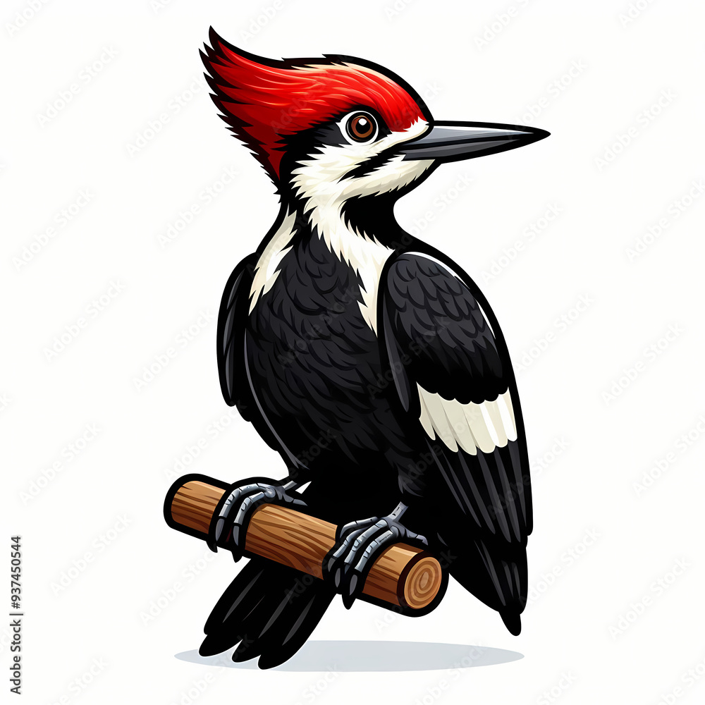 vector illustration of a Pileated Woodpecker bird against white background vector illustration of a Pileated Woodpecker bird against white background