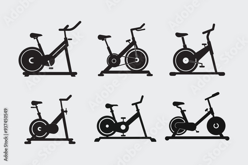 Set of Spin Bike Silhouette Vector Bundle  Indoor Exercise Machine Silhouettes