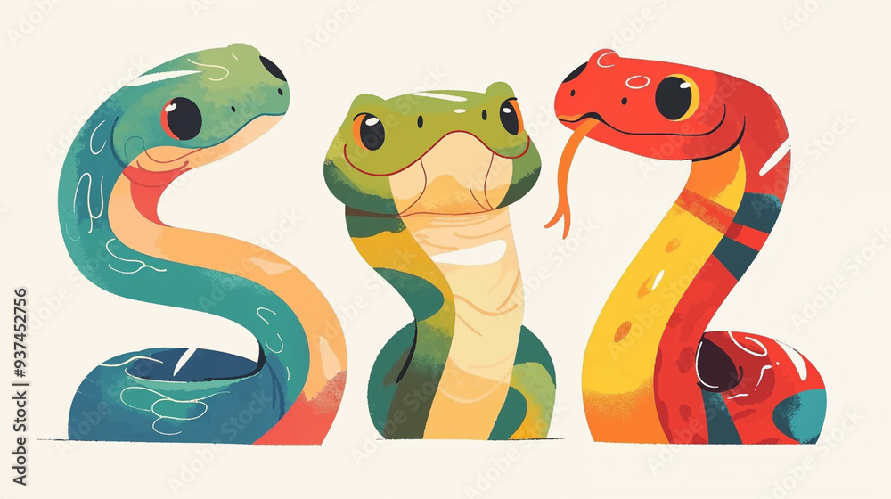 Obraz premium 三匹の可愛い仲良し蛇