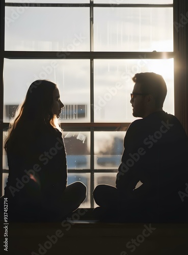 Silhouettes of Two People Sitting by Window