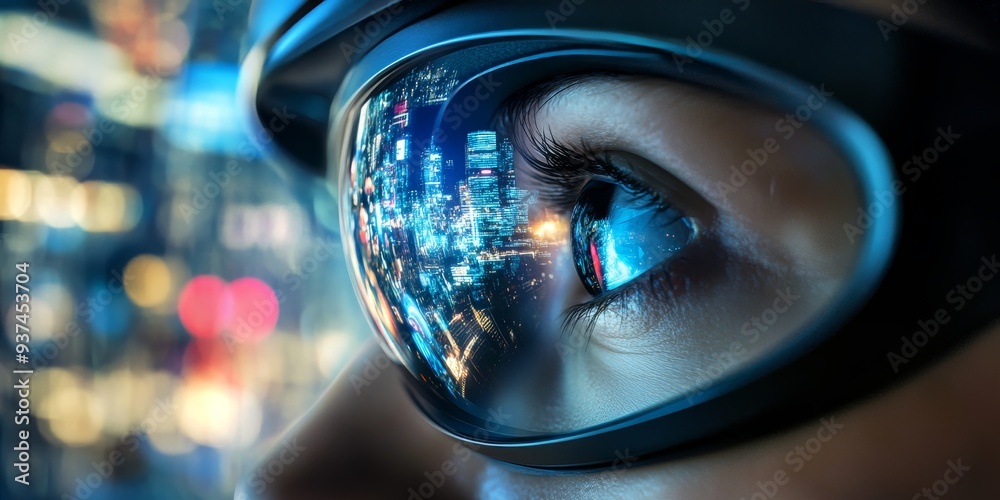 a VR headset lens, reflecting a detailed 360-degree environment, user immersed in a hyper-realistic virtual world, cutting-edge immersion a VR headset lens, reflecting a detailed 360-degree environment, user immersed in a hyper-realistic virtual world, cutting-edge immersion