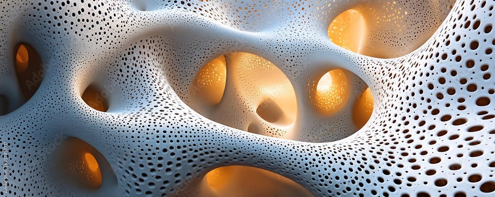 Abstract 3D Illustration of a White and Orange Swirling Pattern with Holes Abstract 3D Illustration of a White and Orange Swirling Pattern with Holes