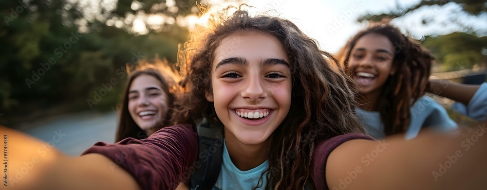Happy Group of Friends Taking Selfie Outdoors Happy Group of Friends Taking Selfie Outdoors