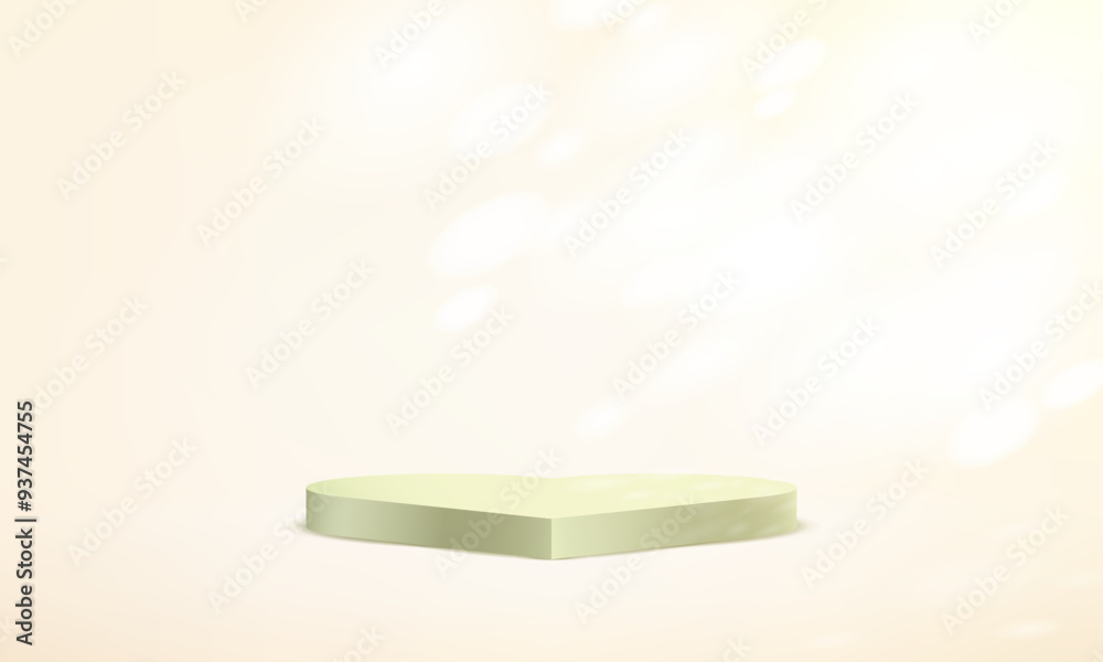 Cream background vector 3d with heart shape green podium. pedestal podium heart shape. Space for selling products on the website. Vector illustration. Cream background vector 3d with heart shape green podium. pedestal podium heart shape. Space for selling products on the website. Vector illustration.