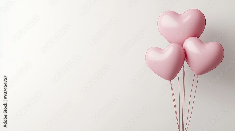 Three Pink Heart-Shaped Balloons Against a White Background Three Pink Heart-Shaped Balloons Against a White Background