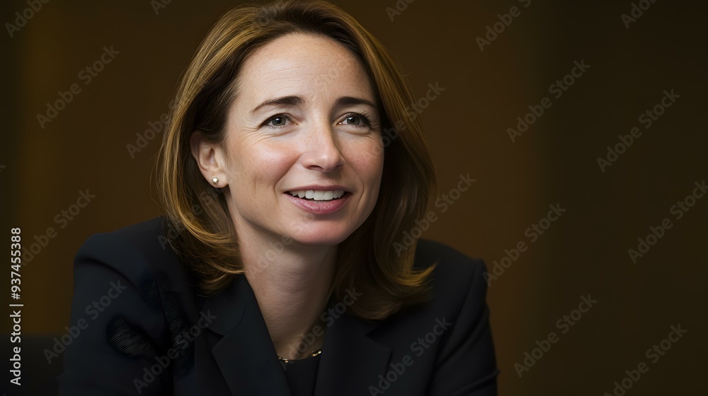 Fototapeta premium Portrait of a Smiling Woman in a Black Suit