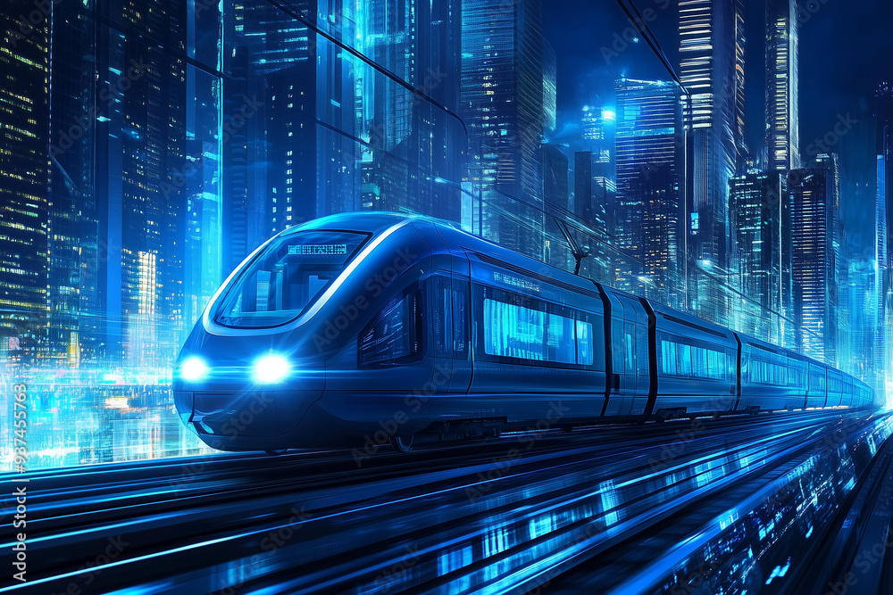 Hyperloop train, background of a magnetic levitation train, the fastest train in the future, High speed rail travel
