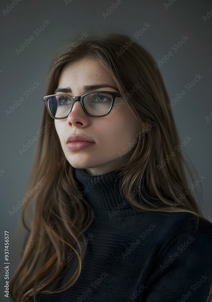 Portrait of a Young Woman with Glasses Looking Up Portrait of a Young Woman with Glasses Looking Up