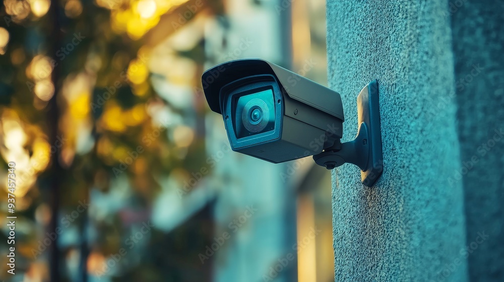 Advanced Home Security Camera Monitoring a Modern House at Night