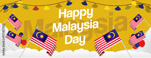 Canvas Print Malaysia Day Banner with modern geometric ornaments