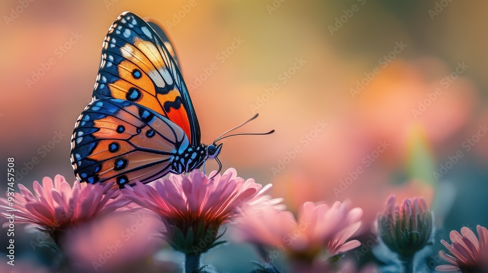 Serene Butterfly Perched on Colorful Flower, Embracing the Splendor of Nature’s Harmony in a Meadow Serene Butterfly Perched on Colorful Flower, Embracing the Splendor of Nature’s Harmony in a Meadow