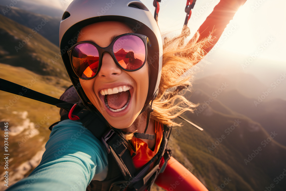 Thrilling Paragliding Adventure Captured on Camera. Generative AI image Thrilling Paragliding Adventure Captured on Camera. Generative AI image