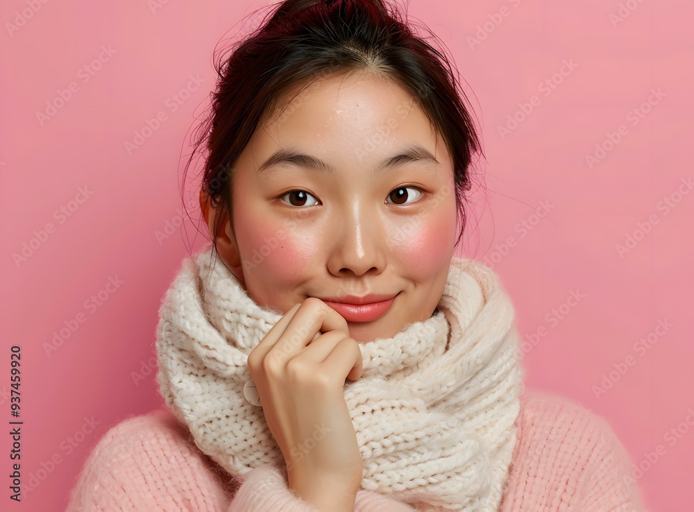 Portrait of a Beautiful Asian Woman Wearing a Knitted Scarf Portrait of a Beautiful Asian Woman Wearing a Knitted Scarf