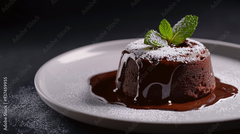 A photorealistic image of a decadent chocolate lava cake on a minimalist matte white round plate, with the molten chocolate just starting to ooze out from the center. A photorealistic image of a decadent chocolate lava cake on a minimalist matte white round plate, with the molten chocolate just starting to ooze out from the center.