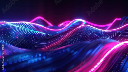 Organic neon waves creating abstract shapes, dynamic and contemporary, 3D render