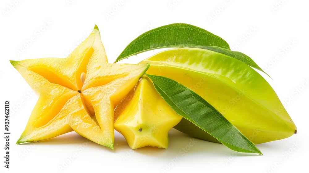 Star Fruit with Leaves on White Background Star Fruit with Leaves on White Background
