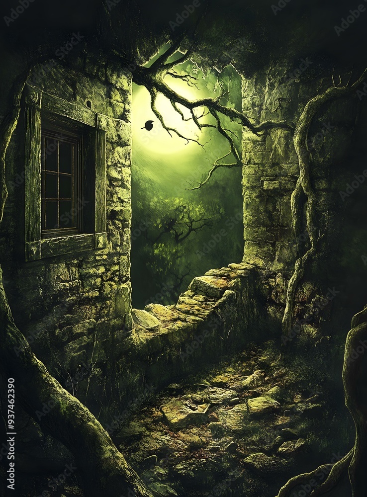 Dark Forest Stone Ruins Fantasy Illustration Dark Forest Stone Ruins Fantasy Illustration