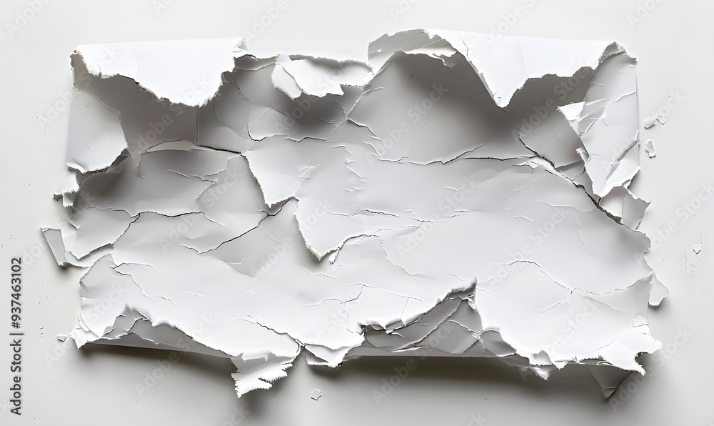 Ragged hole torn in ripped paper, isolated on white background.