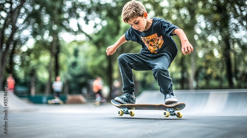 Young Boy Skateboarding In Skate Park