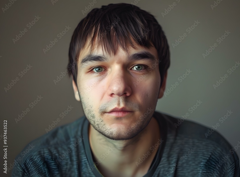 Obraz premium Portrait of a Young Man with a Half Shaven Beard