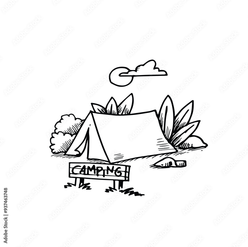 Drawing of Tent for camping. Vector hand drawn illustration in doodle style. Drawing of Tent for camping. Vector hand drawn illustration in doodle style.