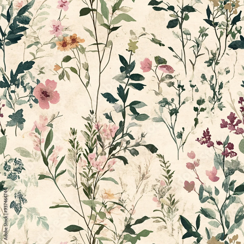 Vintage Elegance Floral Illustration Against Textured Wall Background