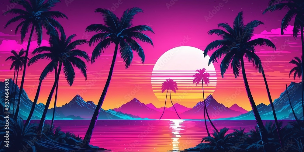 synthwave illustration of a palm trees for background synthwave illustration of a palm trees for background