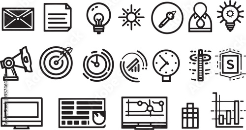  A minimalist vector icon set with a agile methodology, MVP development, customer success, and subscription billing